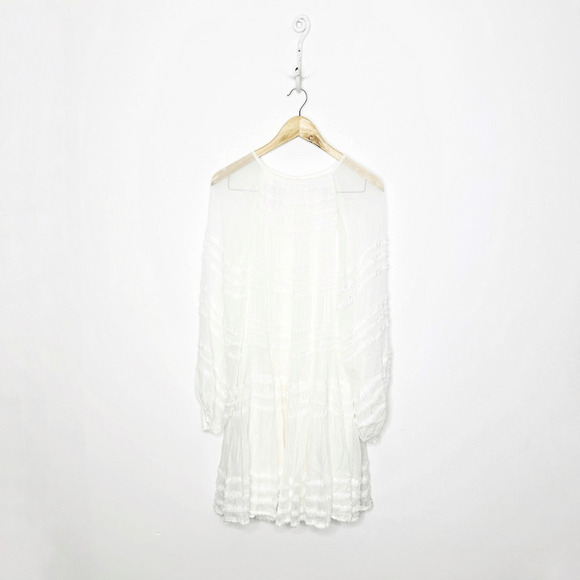 MAGALI PASCAL Amaia Tiered Trapeze Dress white sheer blouson sleeves womens S - Picture 2 of 8